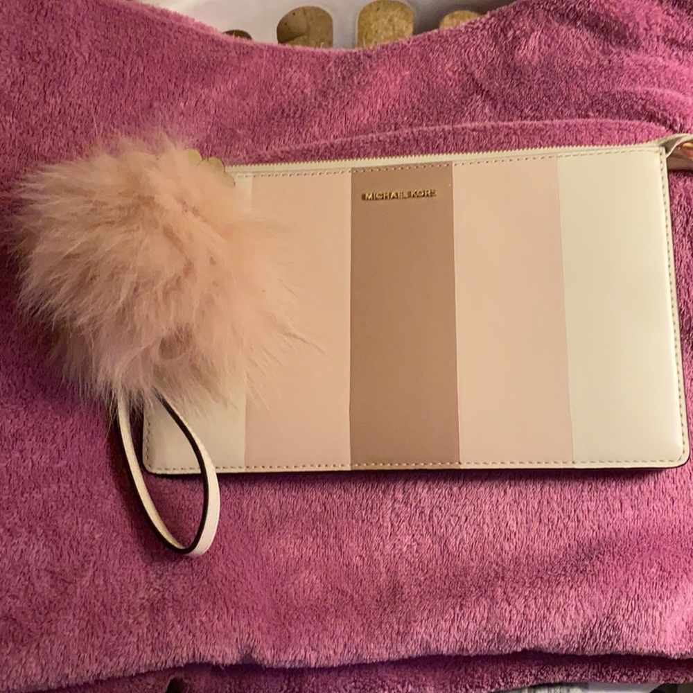 Michael Kors leather clutch with Pom Pom